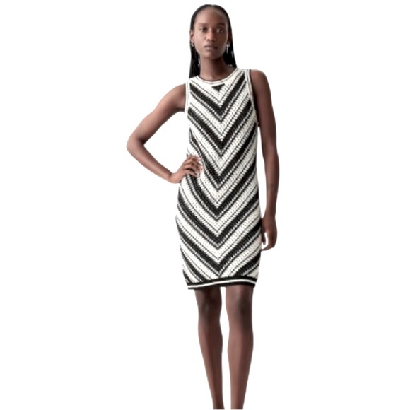 GAP Black Sleeveless Knit Crochet Midi Sweater Dress 100% Cotton Size M - Picture 1 of 13